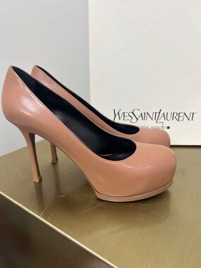 Yves Saint Laurent Nude Blush Leather Platform Pumps